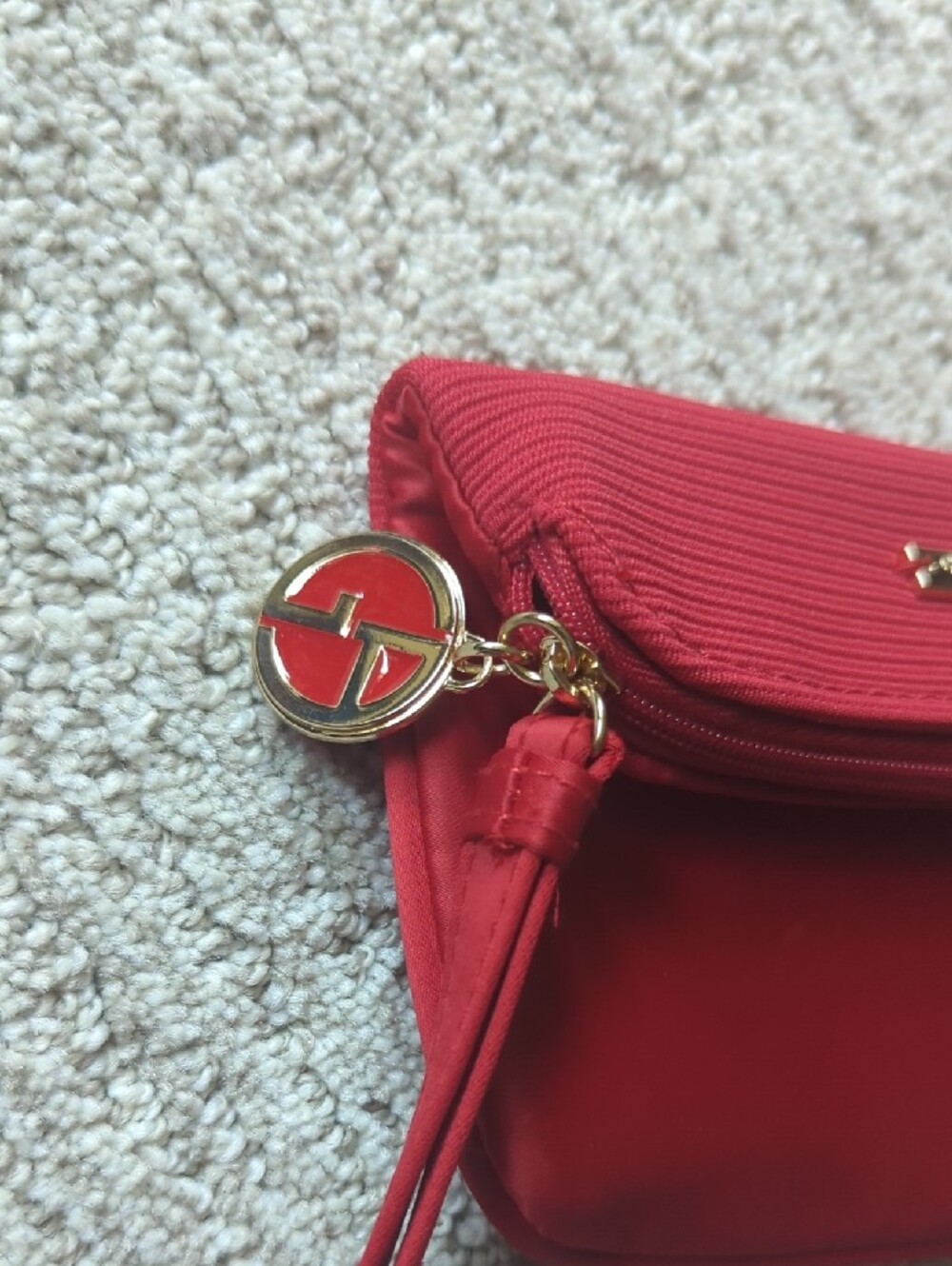 Giorgio Armani Red Fold-Over Wristlet with Gold Plaque